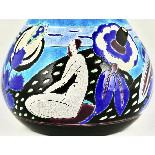 Blue Art Deco Vase in Ceramic, 1925 For Sale - Image 8 of 13