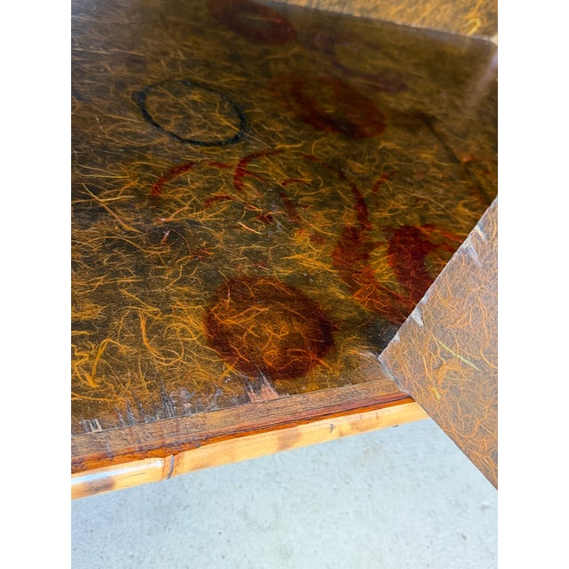Wood Vintage Coastal Tortoise Bamboo Sideboard Cabinet With Floral Decoupage & Crackle Finish For Sale - Image 7 of 12