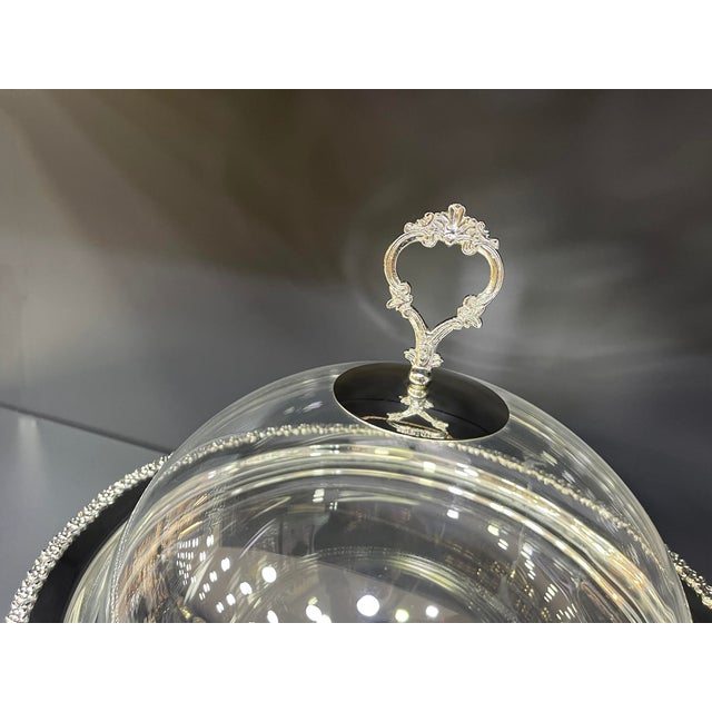Metal Silver Plated Brass Cake Stand with Acrylic Glass Top For Sale - Image 7 of 11