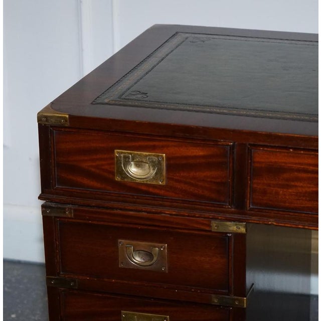 Animal Skin Fine Military Campaign Twin Pedestal Desk with Green Leather Top For Sale - Image 7 of 18
