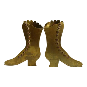 19th Century Victorian Pair of Brass Spill Holders Lady's Shoes Shaped