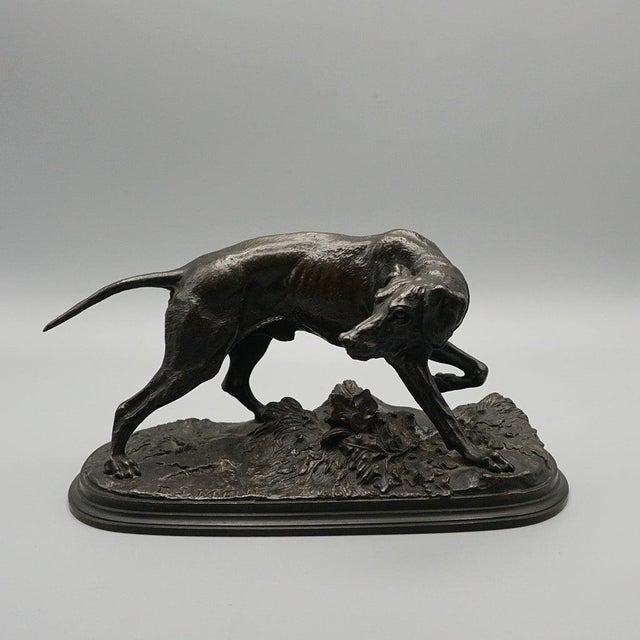 Chien braque a la feuille' a late victorian bronze pointer by pierre jules mene (1810-1879). Excellent patination, signed...