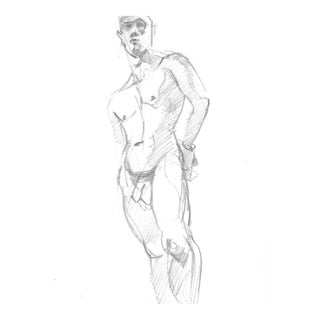 1980s John Reilly Standing Male Nude Drawing For Sale