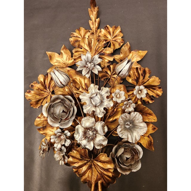 Hand-Forged Gold-Plated and Silver-Plated Candle Wall Lamps by S. Salvadori, Italy, 1950s, Set of 2 For Sale - Image 4 of 18