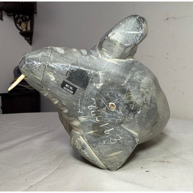 Large Antique Carved Soapstone Canadian Eskimo Walrus Sculpture Inuit Statue For Sale - Image 15 of 18