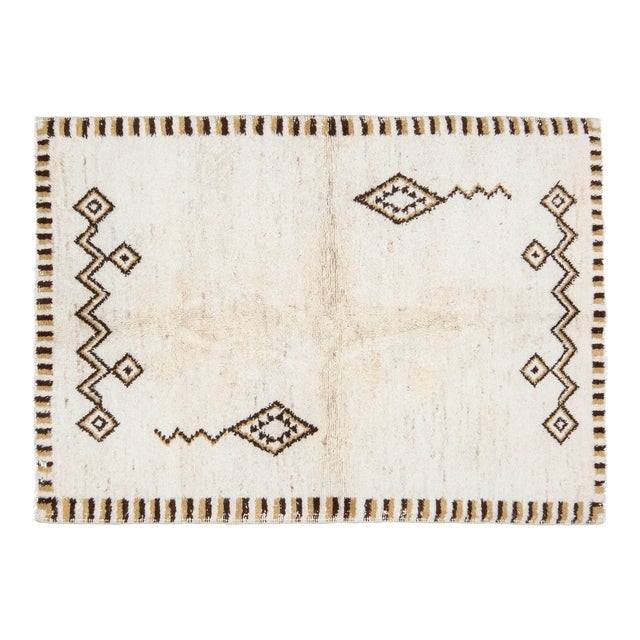 1970s Vintage Turkish Handmade Wool & Cotton Beige Area Rug For Sale