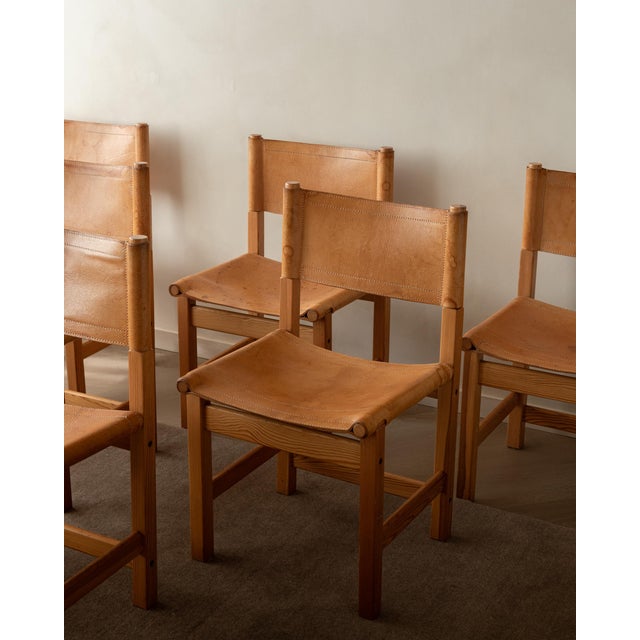 Ikea Vintage Kotka Safari Dining Chairs in Pine and Saddle Leather attributed to Tomas Jelinek for Ikea, 1980s, Set of 6 For Sale - Image 4 of 18