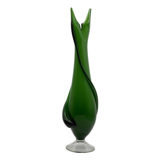 Vintage Green Swirl Torchon Blown Glass Vase attributed to Fratelli Betti, Italy, 1950s For Sale