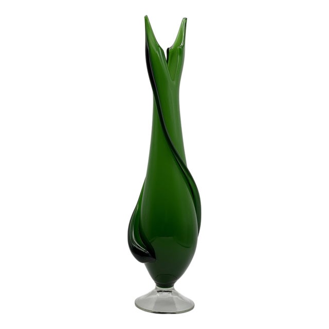 Vintage Green Swirl Torchon Blown Glass Vase attributed to Fratelli Betti, Italy, 1950s For Sale