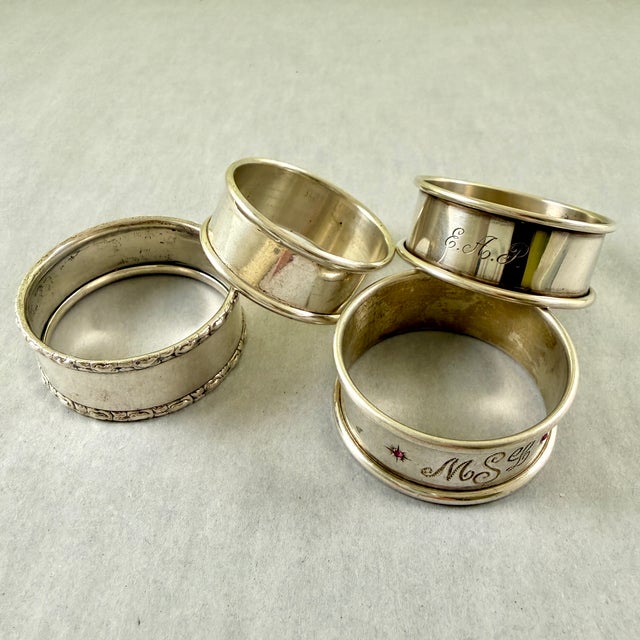 Silver Estate Sterling Silver Napkin Rings, Mixed Set of Four For Sale - Image 8 of 14