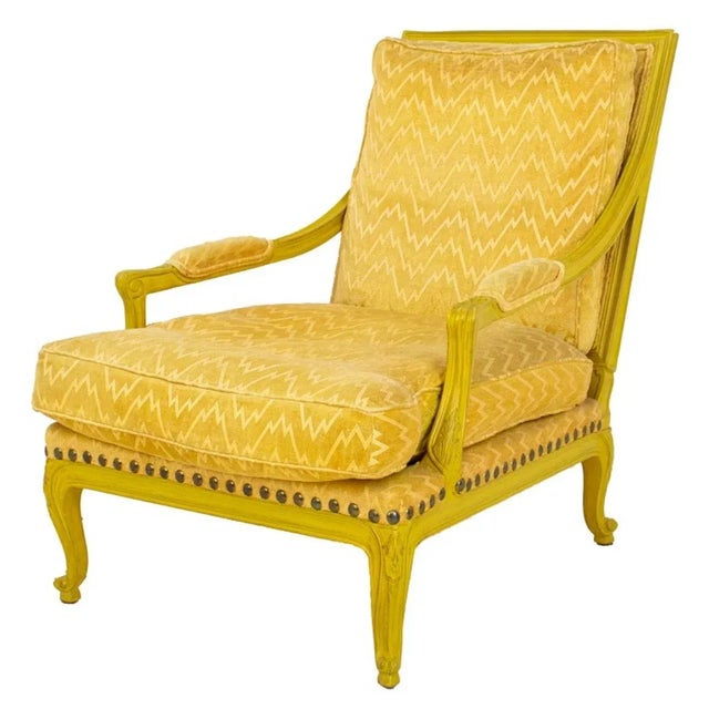 Louis XV Style Yellow Painted Upholstered Armchair For Sale - Image 10 of 10
