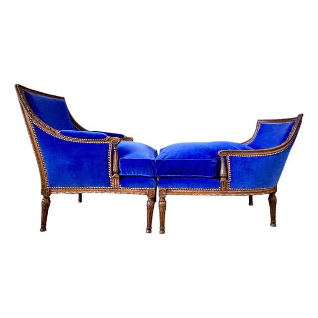 Stamped Early 18th Century Louis XVI Duchesse Brisee Longue Chair French Bergère For Sale