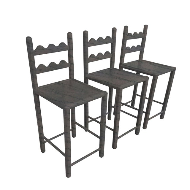 French Country Set of 3 Country French Counter Stools Custom Carbon Gray Finish For Sale - Image 3 of 4