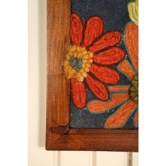 Contemporary Blue Floral Embroidered Wall Frame – Acacia Wood (27 X 39") For Sale - Image 3 of 4