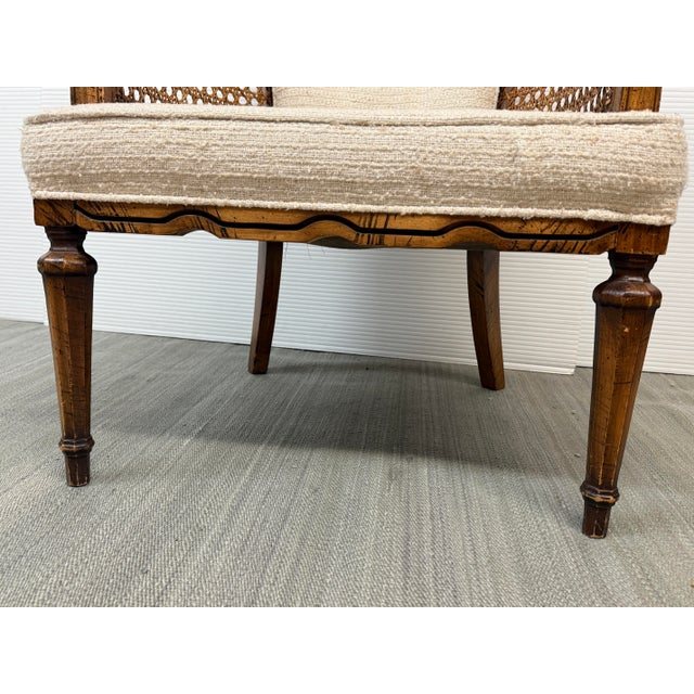 Brown French Louis XVI Style Cane Barrel-Back Bergère Armchair, Vintage For Sale - Image 8 of 12