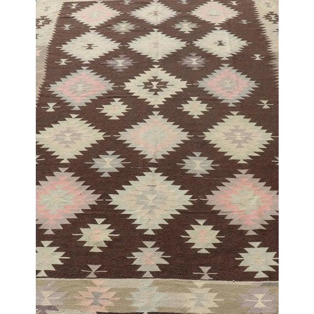 Tribal Mid 20th Century Tribal and Geometrics Turkish Kilim in Brown With Cream, Pink, Light Gray/Blue For Sale - Image 3 of 13