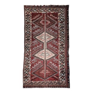 Vintage Persian Shiraz Tribal Area Rug, Handwoven Geometric Pattern, Burgundy & Ivory, 5’ X 10’ For Sale