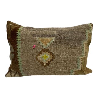 Turkish Hemp Pillow Cushion Natural Brown Green Pillow Cushion Cover 16" x 24" For Sale