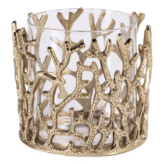 Coral Sea Brass Hurricane with Glass Insert, Gold For Sale