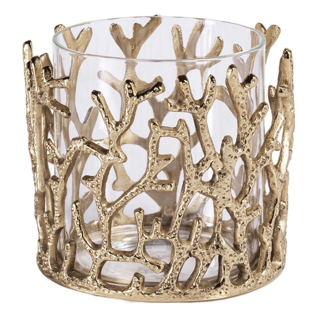 Coral Sea Brass Hurricane with Glass Insert, Gold For Sale