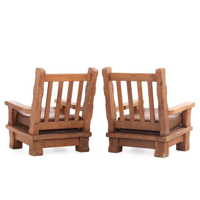 1960s A Pair of French Brutalist Style Oak Armchairs, C. 1960. For Sale - Image 5 of 7