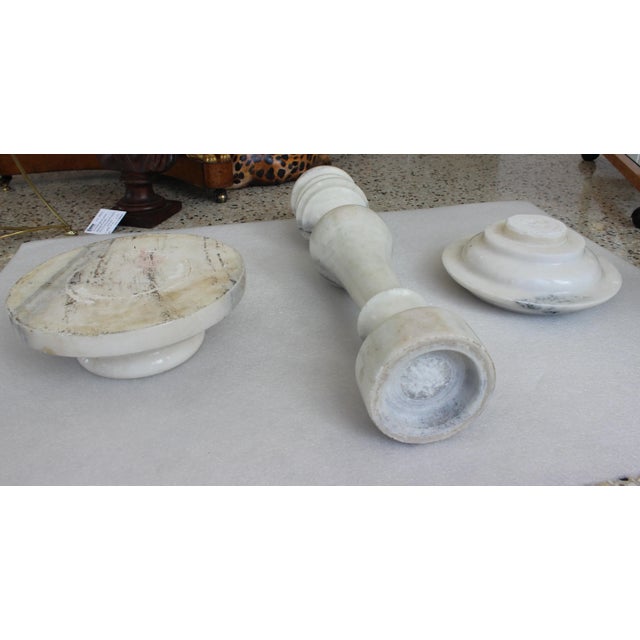 1930s 1930's Marble Balustrade Form Pedestal 34 1/2" White and Gray From Italy For Sale - Image 5 of 13