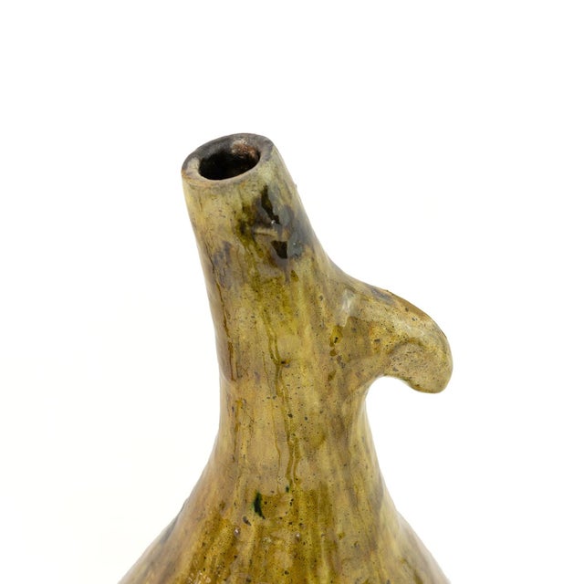 2020s Tamegroute Amber Glazed Ceramic Pitcher Vase | One of a Kind For Sale - Image 5 of 7