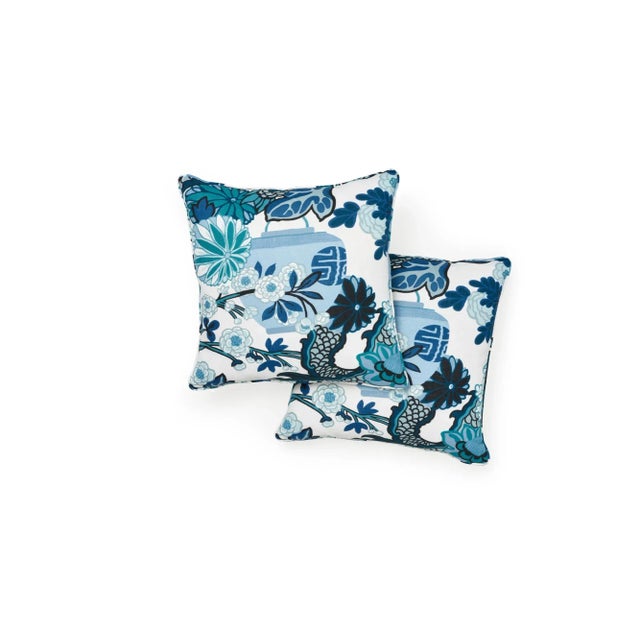 Schumacher Schumacher Chiang Mai Dragon Indoor/Outdoor Pillow in China Blue For Sale - Image 4 of 8