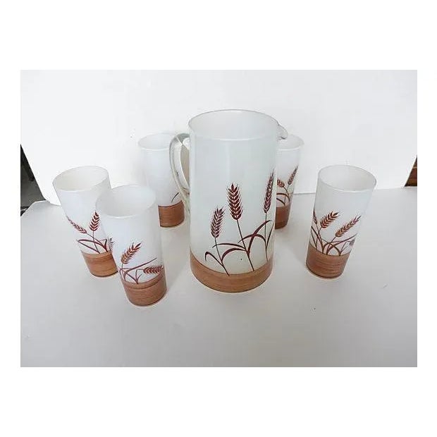 Farmhouse Harvest Wheat Glass Pitcher Set - Set of 6 For Sale - Image 3 of 6