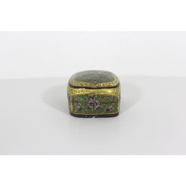 Vintage Hand Painted Kashmir Lacquered Trinket Box For Sale - Image 6 of 9