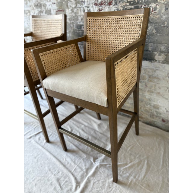 Wood and Cane Bar Stools (Set of 3) For Sale - Image 9 of 13