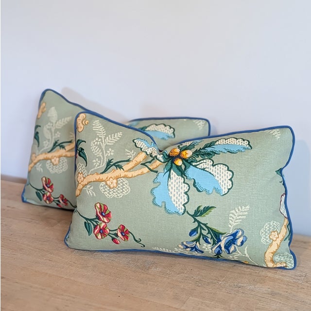 Not Yet Made - Made To Order Brunschwig & Fils Fabriano Lumbar Pillows in Jade With Blue Cord For Sale - Image 5 of 7