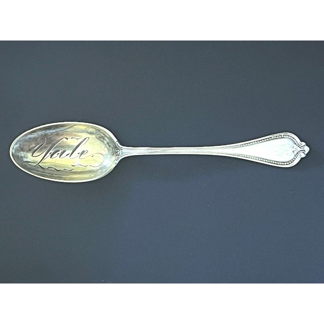 Victorian Antique 19th-Century Sterling Silver Spoon Hand Engraved “Yale” Spoon in Custom Birchwood Shadow Box For Sale - Image 3 of 8