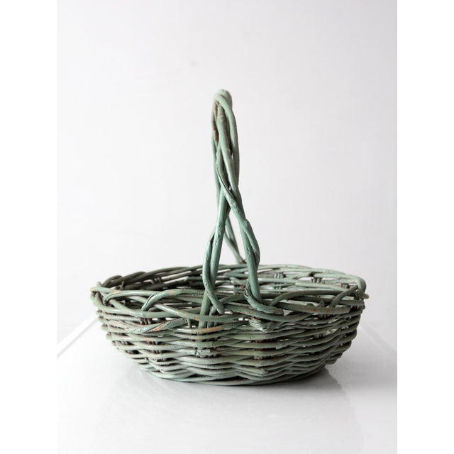 Vintage Green Painted Gathering Basket For Sale - Image 6 of 15