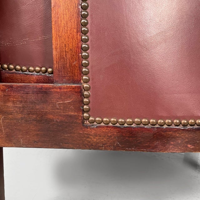 Austrian Burgundy Leather and Wood Tub Armchairs from Thonet, Early 1900s, Set of 2 For Sale - Image 16 of 18