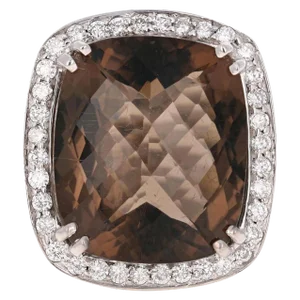 21.19 Carat Smokey Quartz 14 Karat White Gold Cocktail Ring, size 7