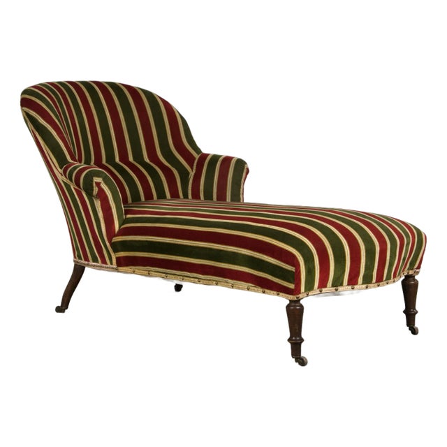 19th Century French Napoleon III Chaise Lounge in Striped Velvet For Sale