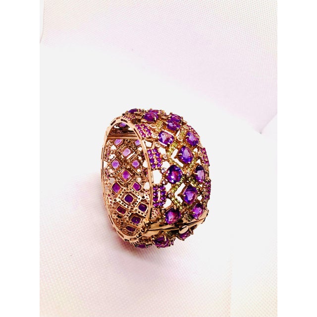 Amethyst Bochic "Capri" Vintage Amethyst & Peridot Bangle Set In 18K Gold & Silver For Sale - Image 8 of 18