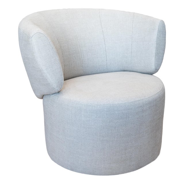 Vintage Linen Swivel Chair For Sale