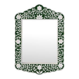 Vivienne 20 in. W x 28 in. H Bone Inlay Vertical Accent Wall Mirror, Dark Green Bone For Sale