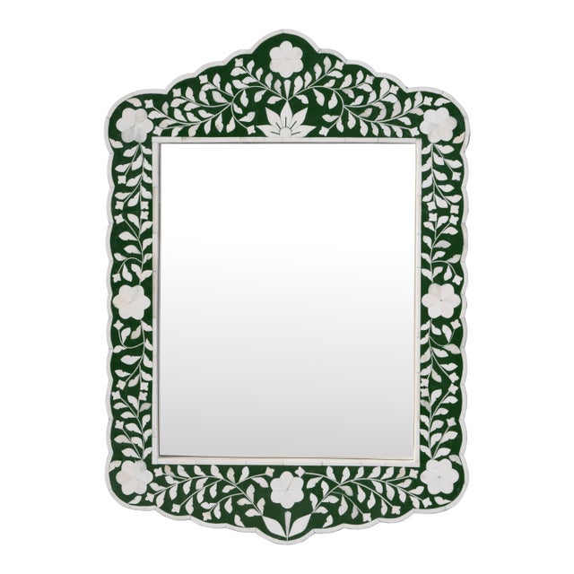 Vivienne 20 in. W x 28 in. H Bone Inlay Vertical Accent Wall Mirror, Dark Green Bone For Sale