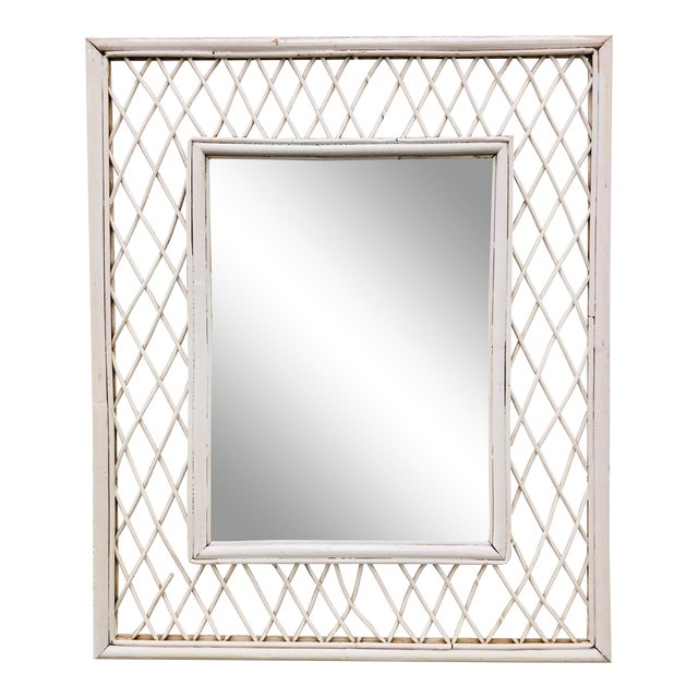 Vintage White Painted Woven Wicker Wall Mirror Chairish