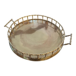 Late 20th Century Brass Faux Bamboo 12” Round Gallery Tray For Sale