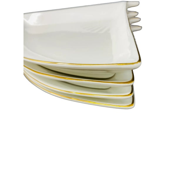 Ceramic Vintage Uchiwa Fan Shaped Porcelain Plates With Gold Edge a Set of 4 For Sale - Image 7 of 12