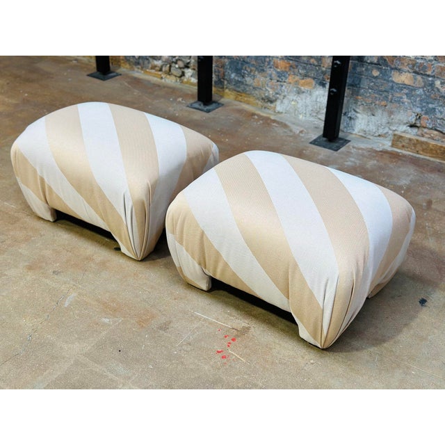 1980s Post Modern Pair of Souffle Pouf Ottomans/Stool 1980 For Sale - Image 5 of 7