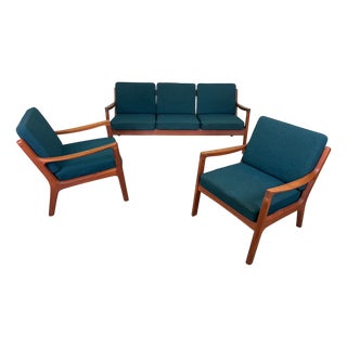 Mid-Century Modern Teak Sofa and Chairs by Ole Wanscher, 1960s, Set of 3 For Sale