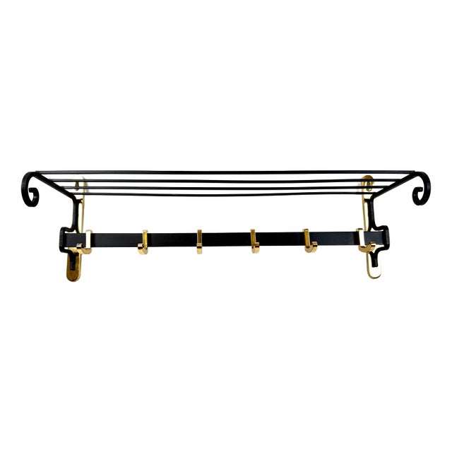 Mid-Century Modern Cast Iron and Brass Coat and Hat Rack, 1960s For Sale