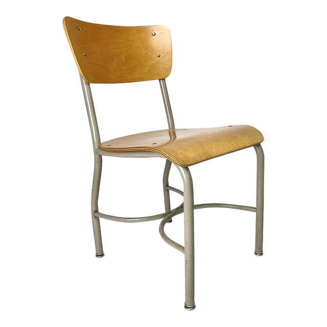 Mid 20th Century French Style Grey & Birch Plywood School or Cafe Chairs Many Available For Sale