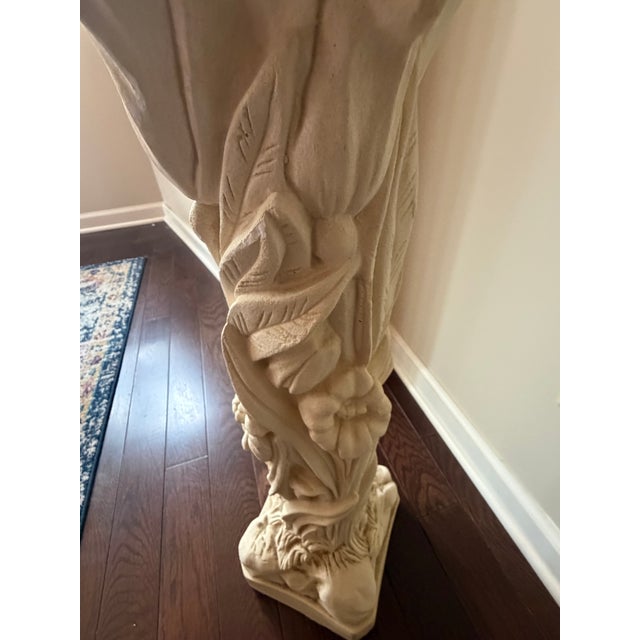 Pedestal Stand Cream Floral Relief Plaster Octagonal Column Hollywood Regency For Sale - Image 4 of 9
