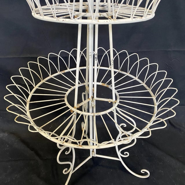 French Round Three Tier Painted Iron Wire Plant Stand For Sale - Image 4 of 9